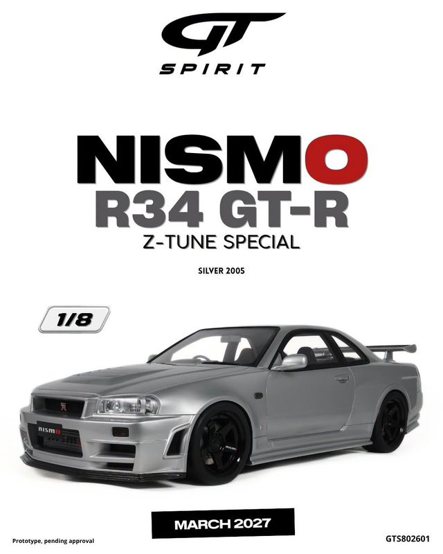 1:8 GT Spirit - 2005 Nissan Skyline GT-R (R34) Z-Tune Coupé Matt Silber *with Showcase*