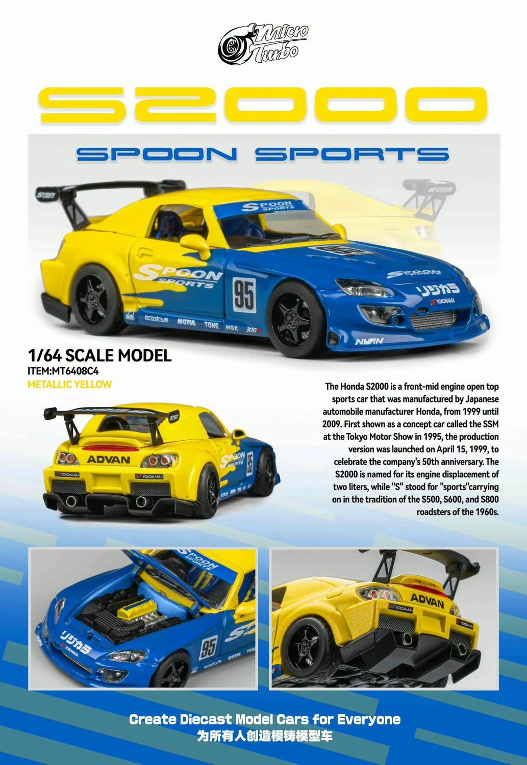 1:64 Microturbo - S2000 Spoon, blue/yellow