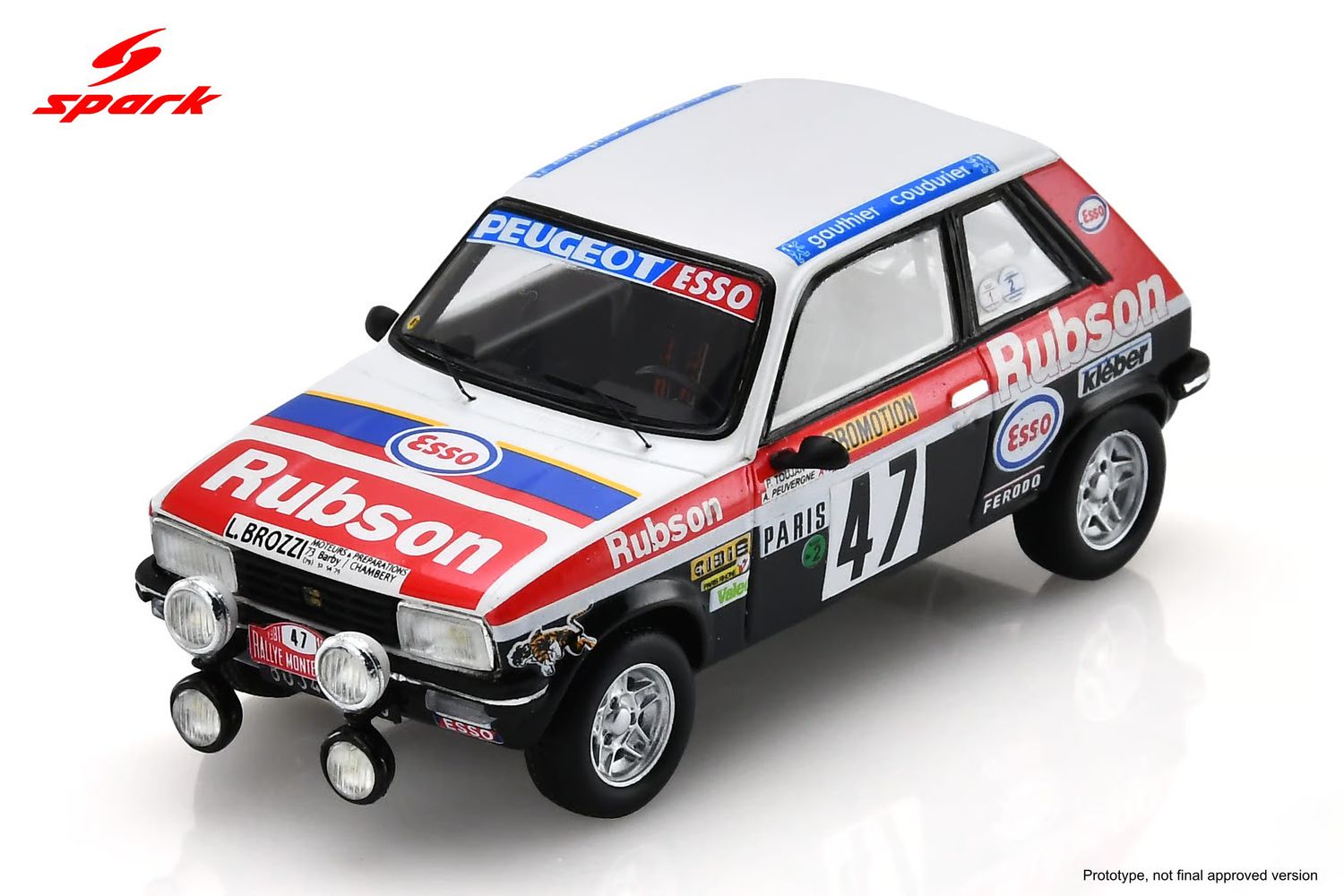 1:43 Spark - Peugeot 104 ZS #47 Rallye Monte Carlo 1981 P. Toujan / A. Peuvergne – 18. Platz