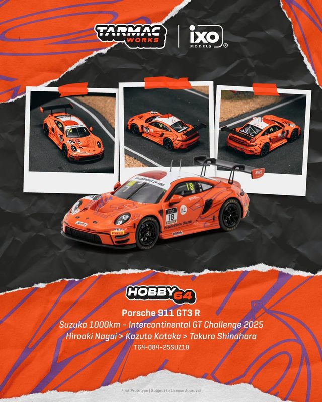 1:64 Tarmac - 2025 Porsche 911(992) GT3 #18 Hiroaki Nagai Suzuka 1000km