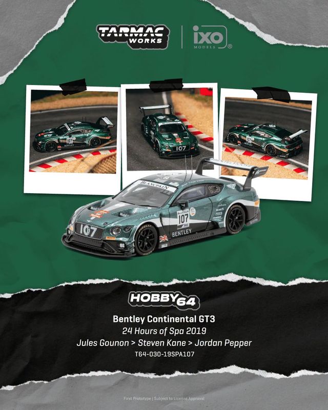 1:64 Tarmac - 2019 Bentley Continental GT3 #107 Jules Gounon 24 Hours of Spa 1:64 Tarmac - 2019 Bentley Continental GT3 #107 Jules Gounon 24 Hours of Spa