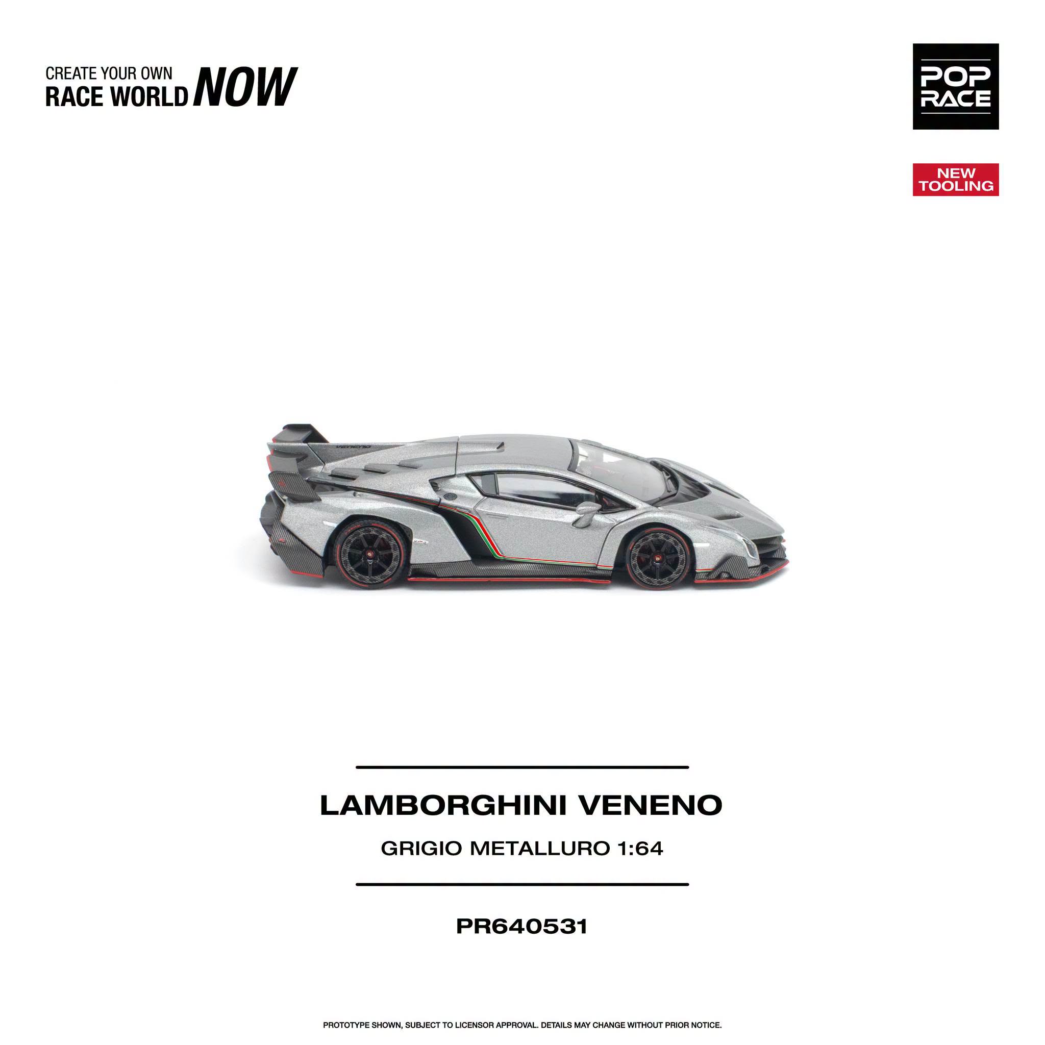 1:64 Pop Race Limited - Lamborghini Veneno, Grigio Metalluro