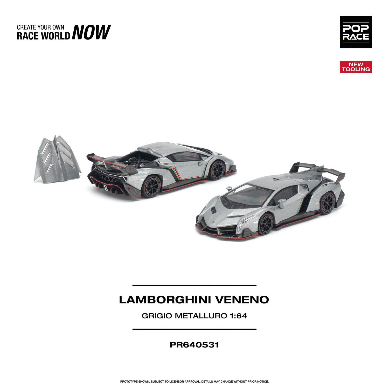 1:64 Pop Race Limited - Lamborghini Veneno, Grigio Metalluro