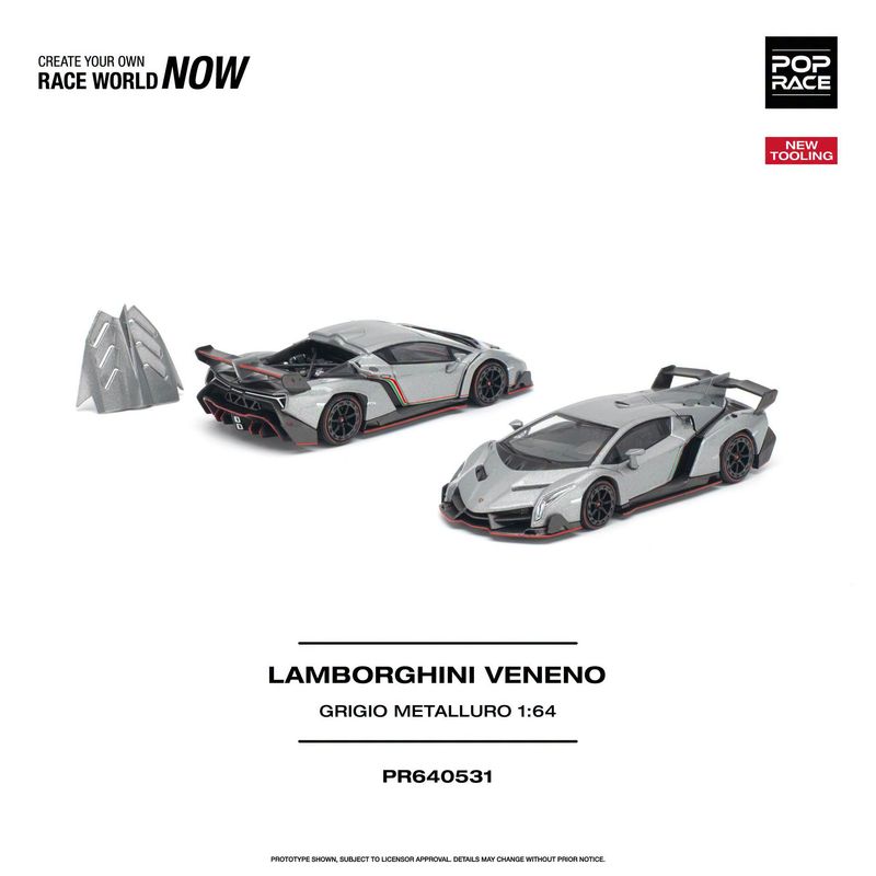 1:64 Pop Race Limited - Lamborghini Veneno, Grigio Metalluro