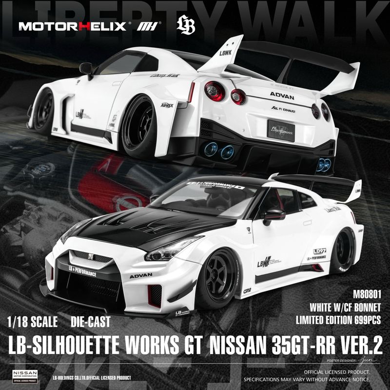 1:18 Motorhelix - 2020 Nissan GT-R (R35) LBWK Silhouette Works Racing White