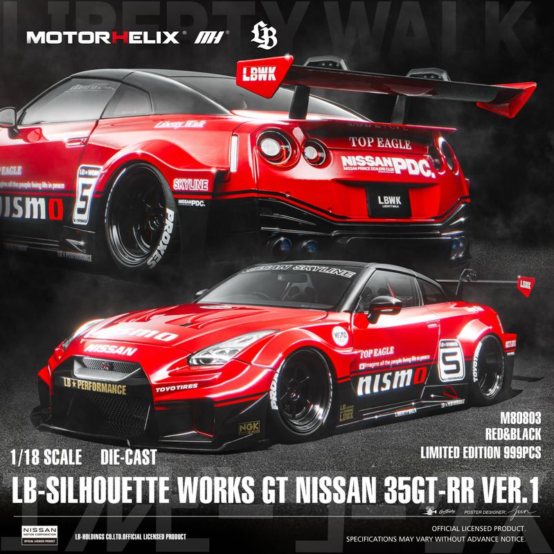 1:18 Motorhelix - 2020 Nissan GT-R (R35) LBWK Silhouette Works Racing Red