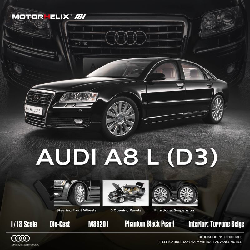 1:18 Motorhelix - 2005 Audi A8 L (D3) 6.0 W12 Quattro Black 1:18 Motorhelix - 2005 Audi A8 L (D3) 6.0 W12 Quattro Black