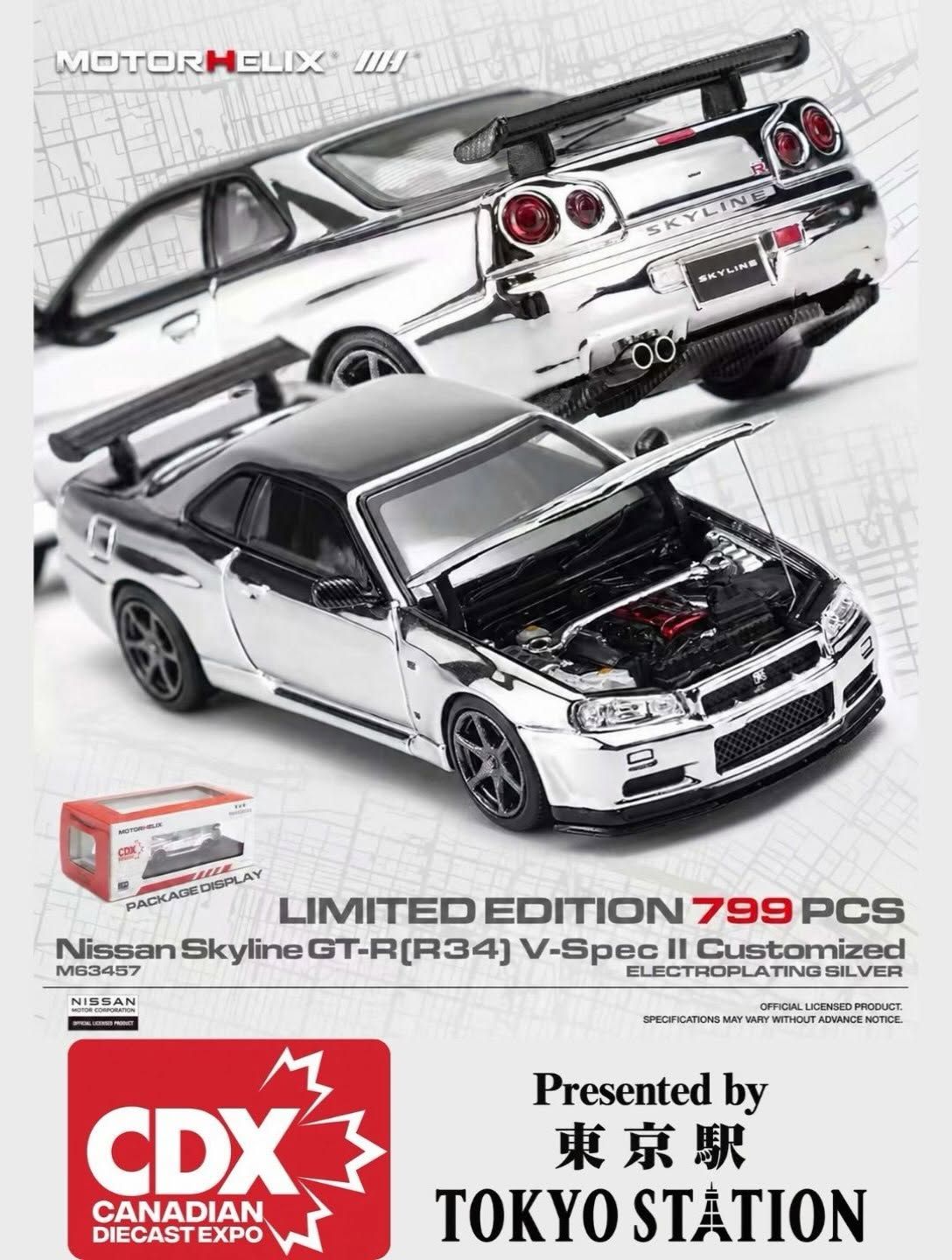 1:64 Motorhelix - Nissan Skyline GT-R (R34) V-Spec II Customized, electroplting silver