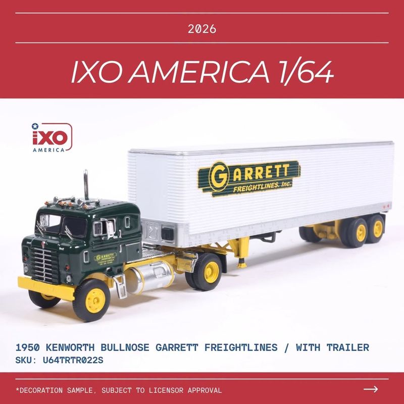 1:64 Ixo USA - 1950 Kenworth Bullnose Garrett Freightlines Green Yellow 1:64 Ixo USA - 1950 Kenworth Bullnose Garrett Freightlines Green Yellow