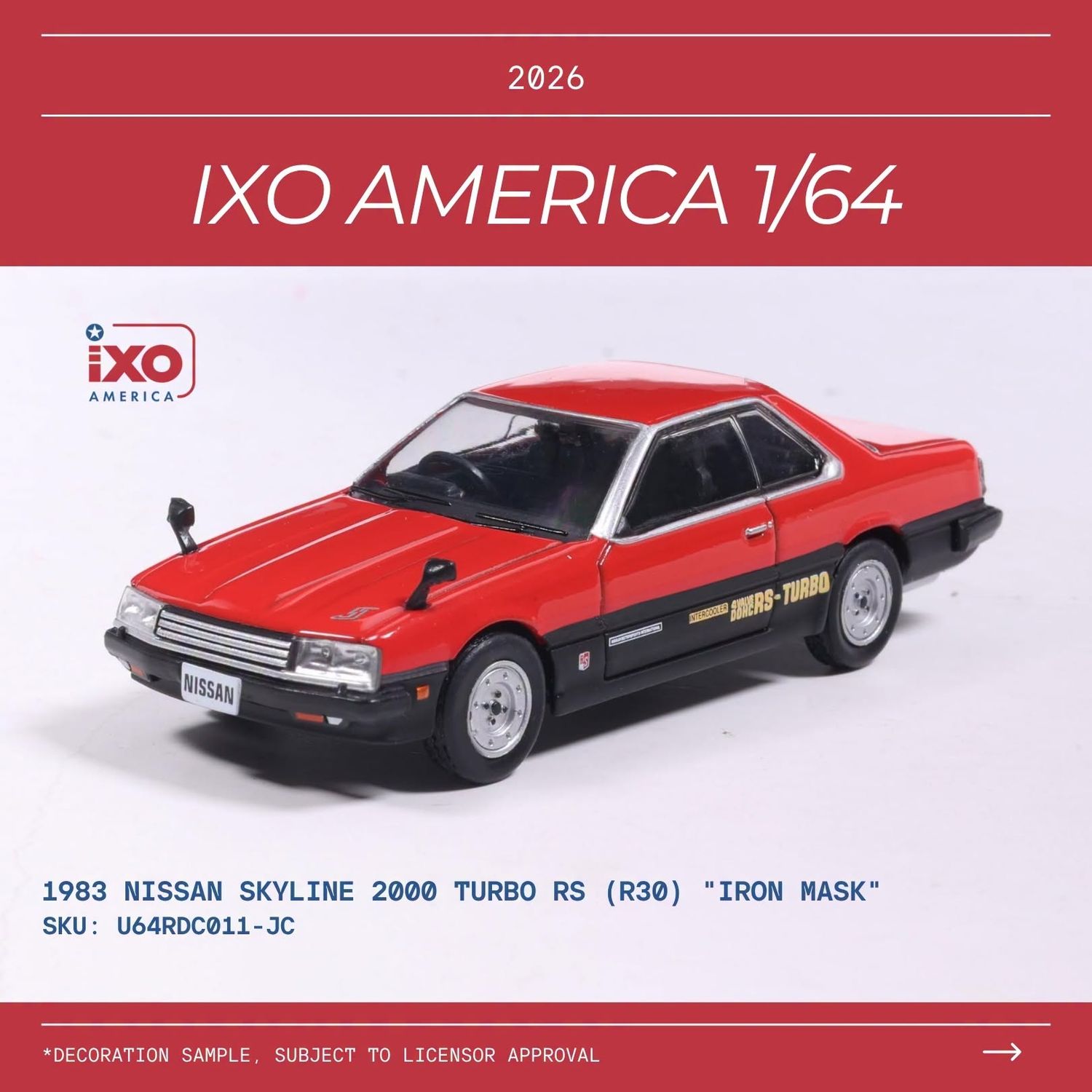 1:64 Ixo USA - 1983 Nissan Skyline 2000 RS Turbo (R30) Iron Mask Red Black