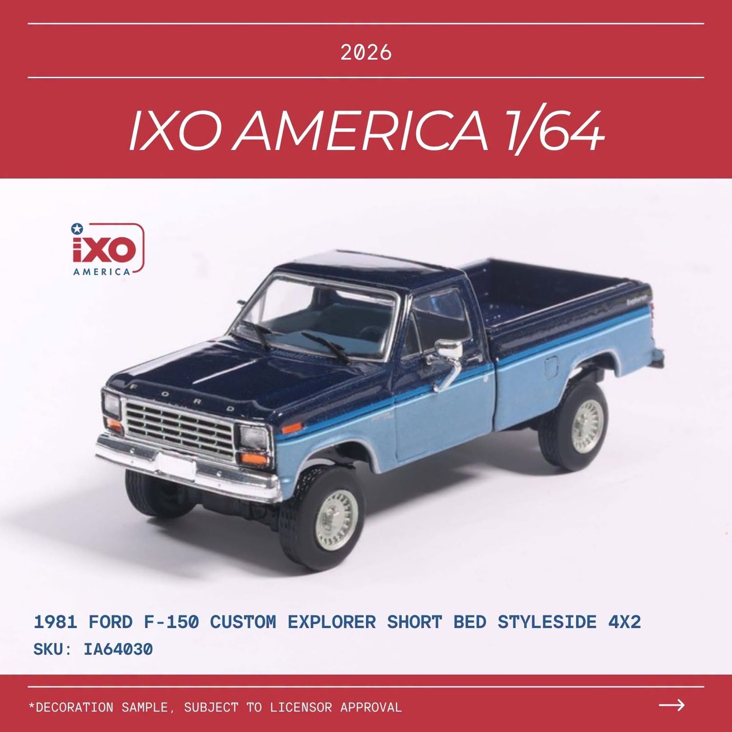 1:64 Ixo USA - 1981 Ford F-150 Custom Dark Blue Blue