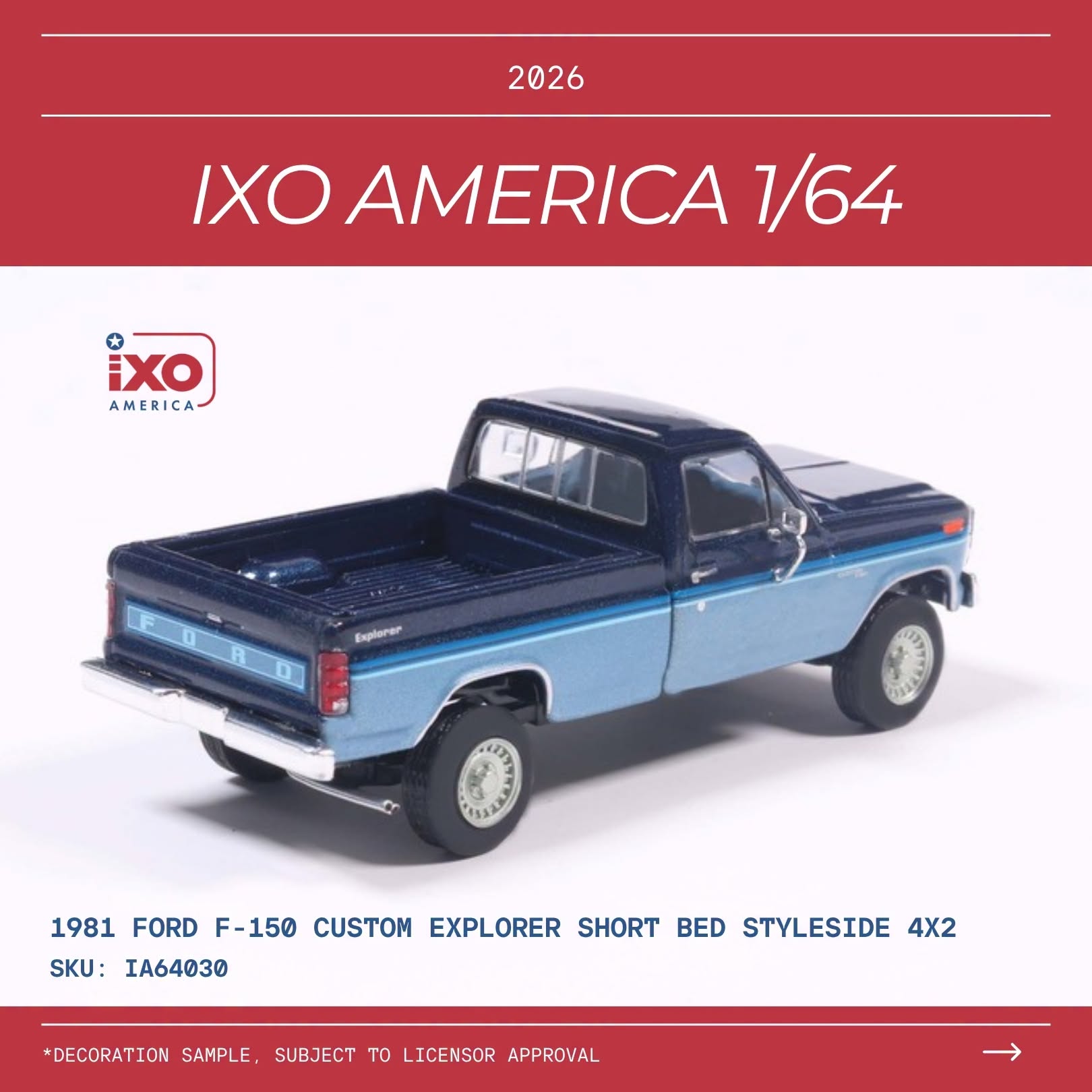 1:64 Ixo USA - 1981 Ford F-150 Custom Dark Blue Blue