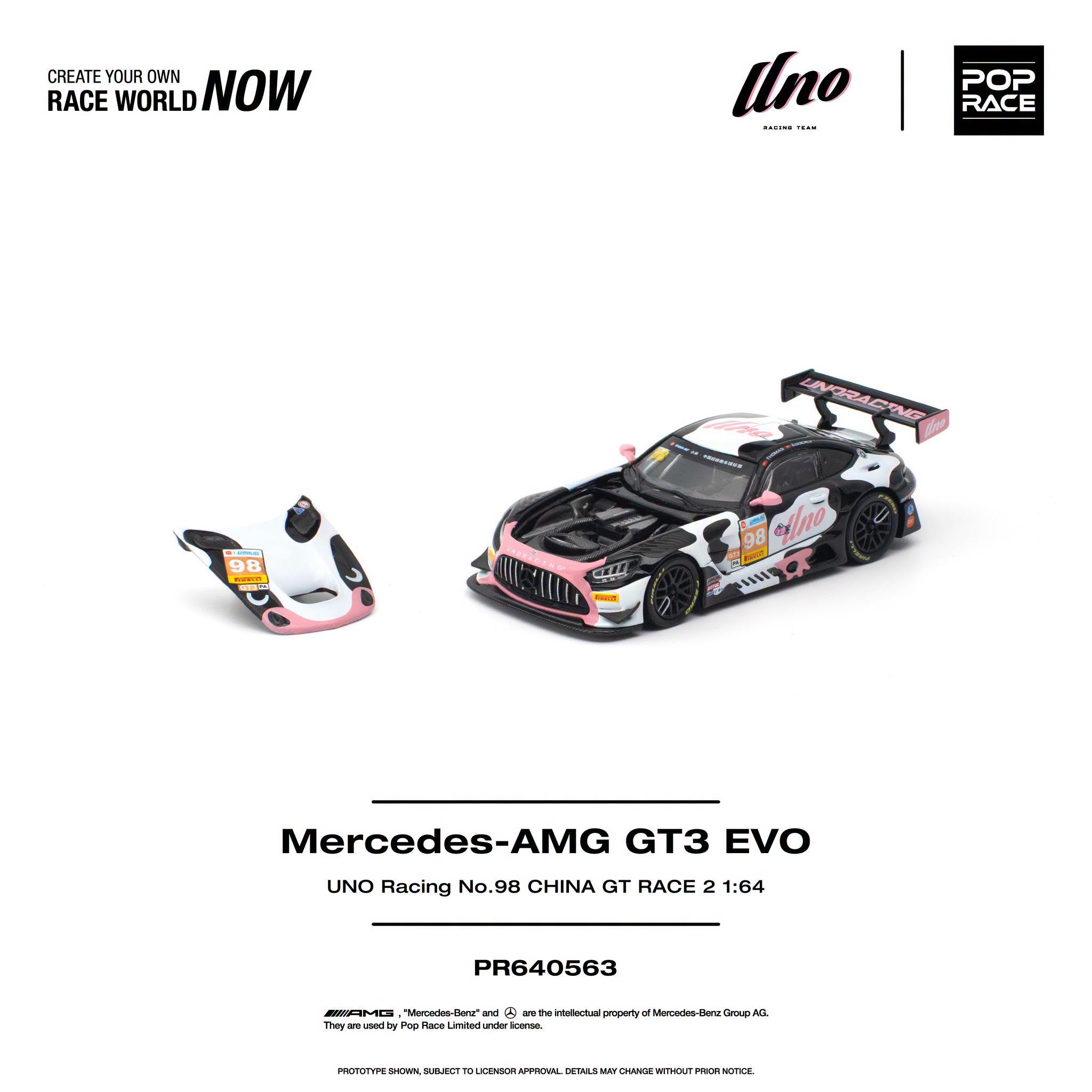 1:64 Pop Race Limited - Mercedes-AMG GT3 Evo Uno Racing #98 China GT Race 2 *Mumu*