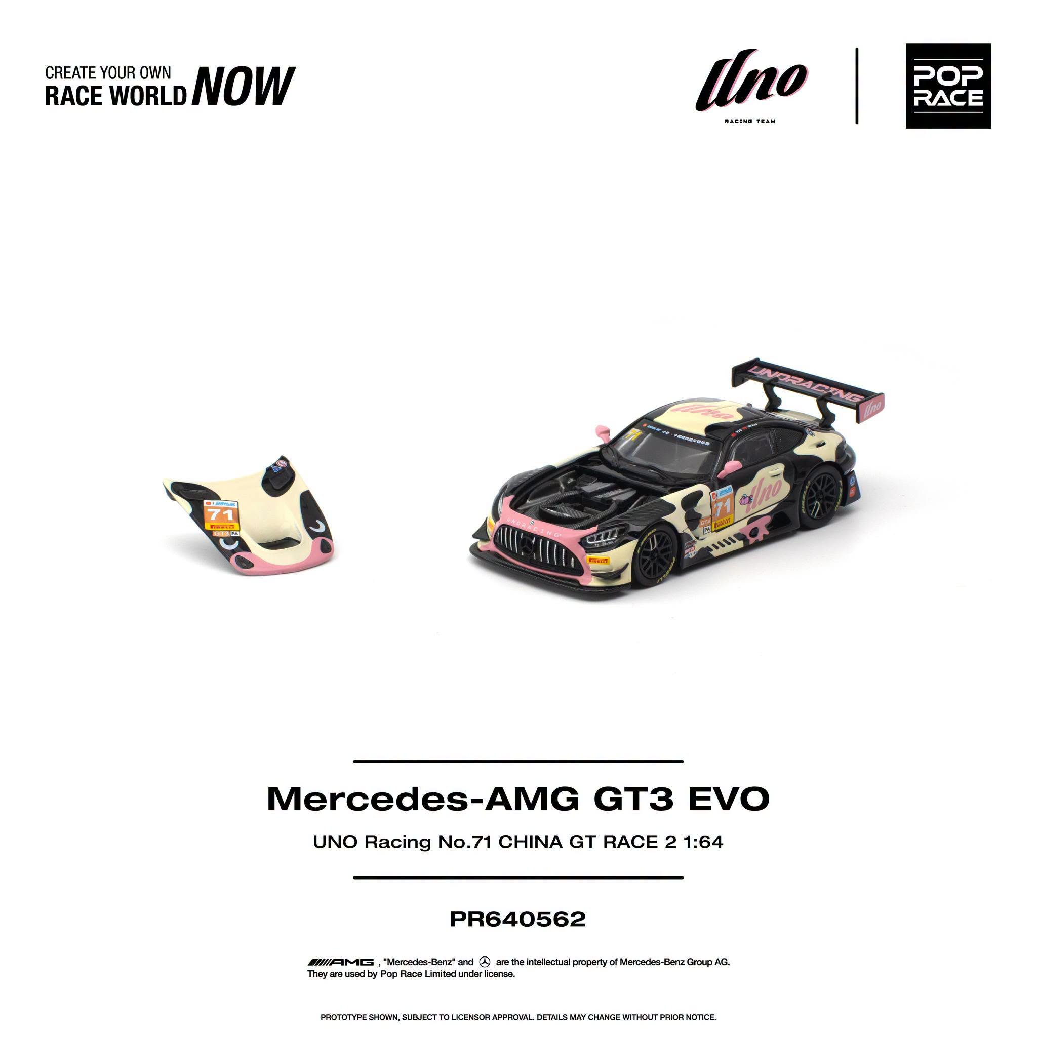 1:64 Pop Race Limited - Mercedes-AMG GT3 Evo Uno Racing #71 China GT Race 2 *Mumu*