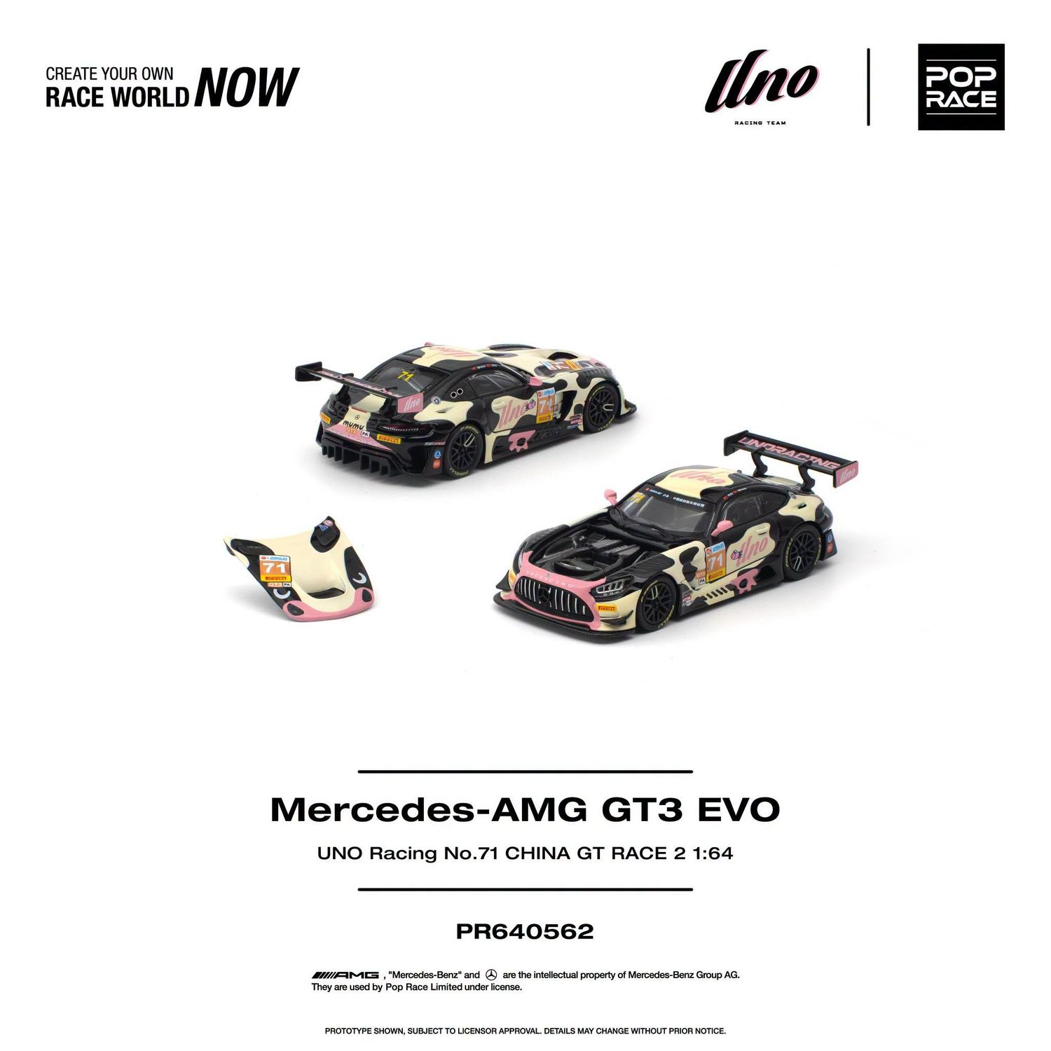 1:64 Pop Race Limited - Mercedes-AMG GT3 Evo Uno Racing #71 China GT Race 2 *Mumu*