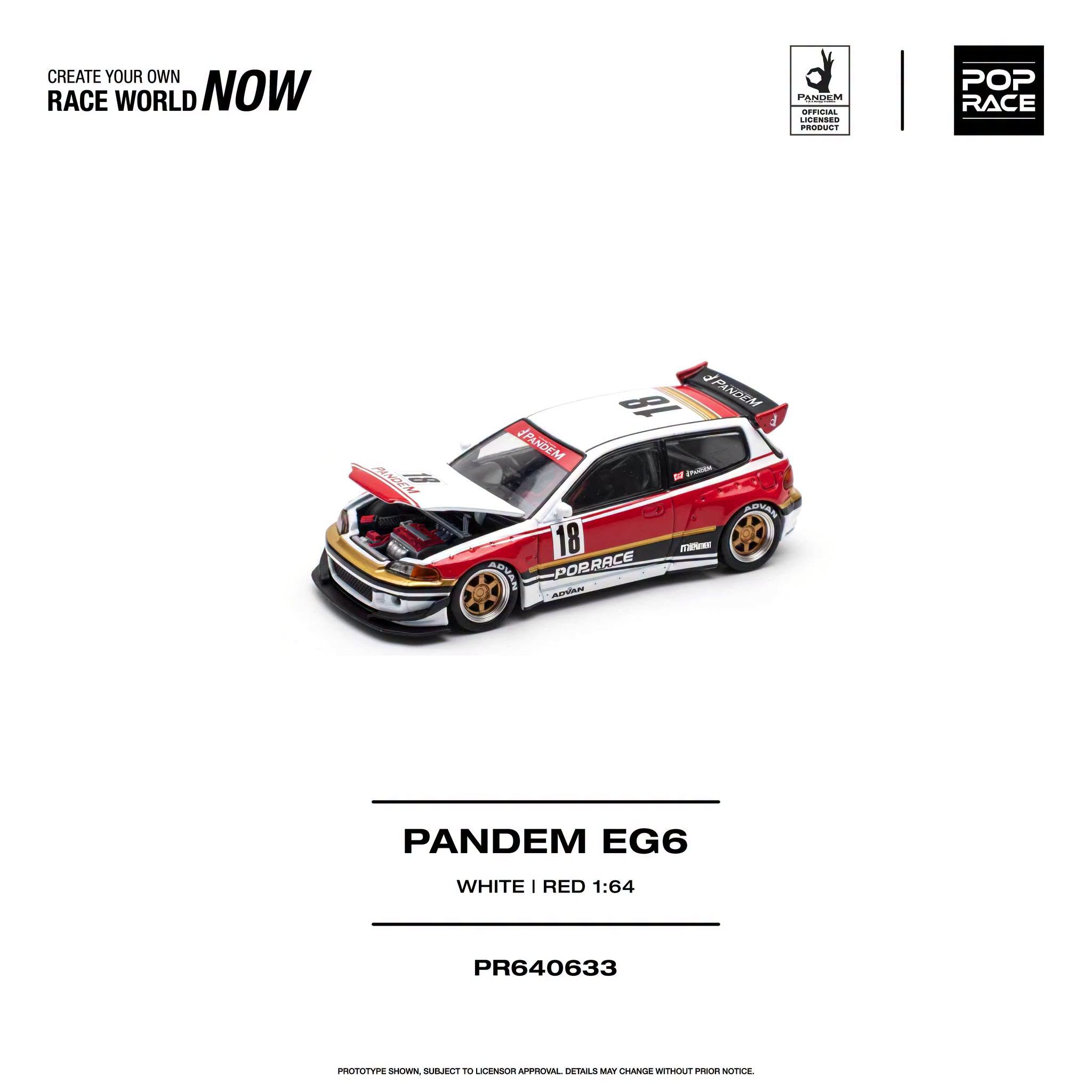 1:64 Pop Race Limited - Pandem Honda Civic EG6, white/red