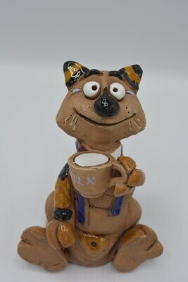 Räucherfigur Keramik Katze mit Tasse