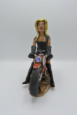 Räucherfigur Keramik Bikerin blond