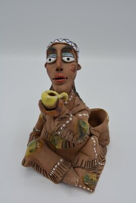 Räucherfigur Keramik Indianerin mit Tasse