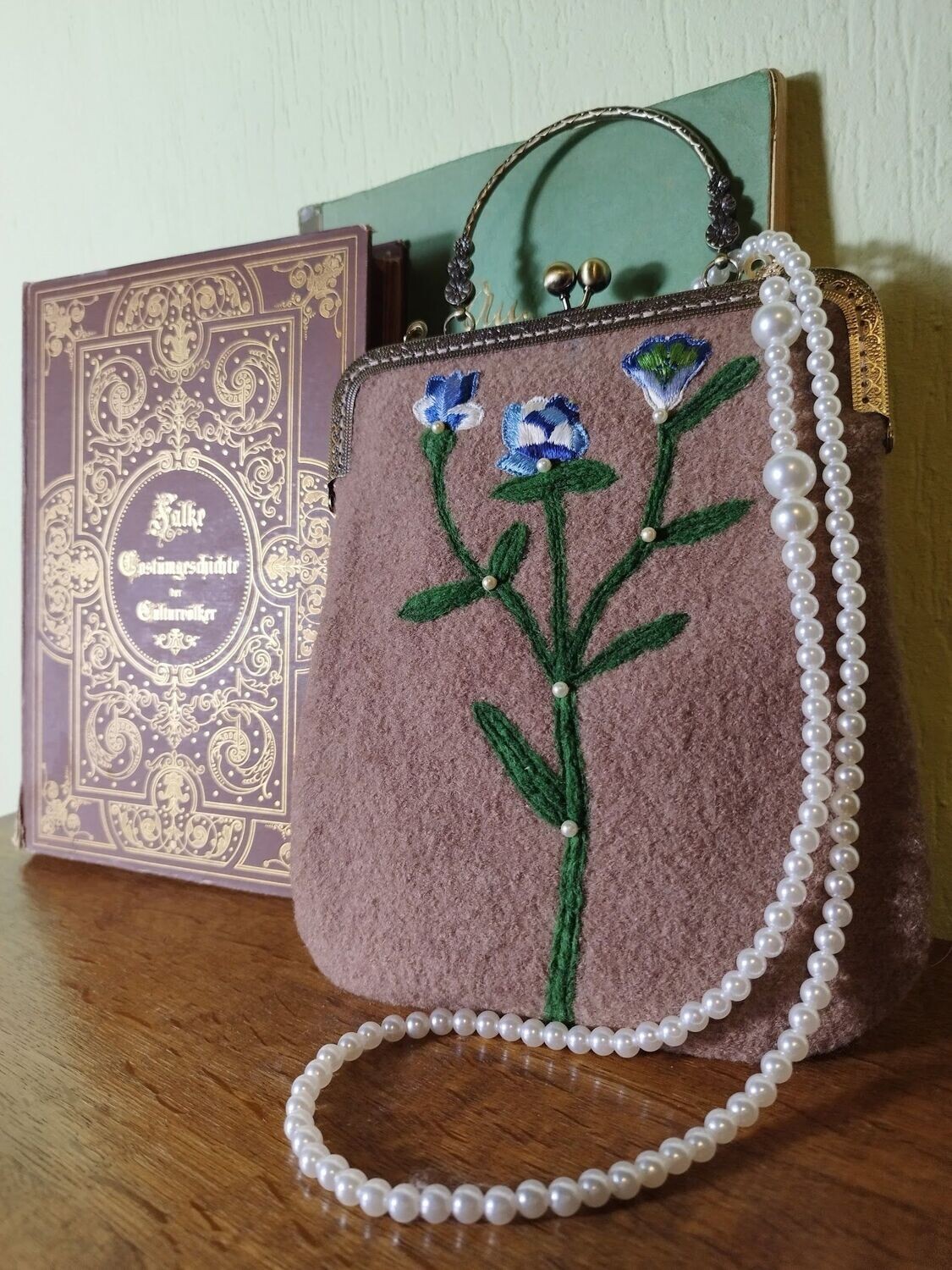 Tasche-Blume-Beige