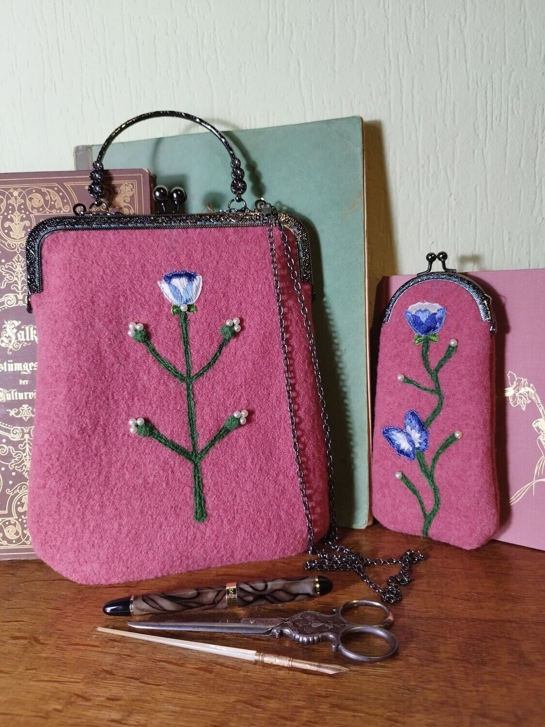 Tasche-Blume-Altrosa