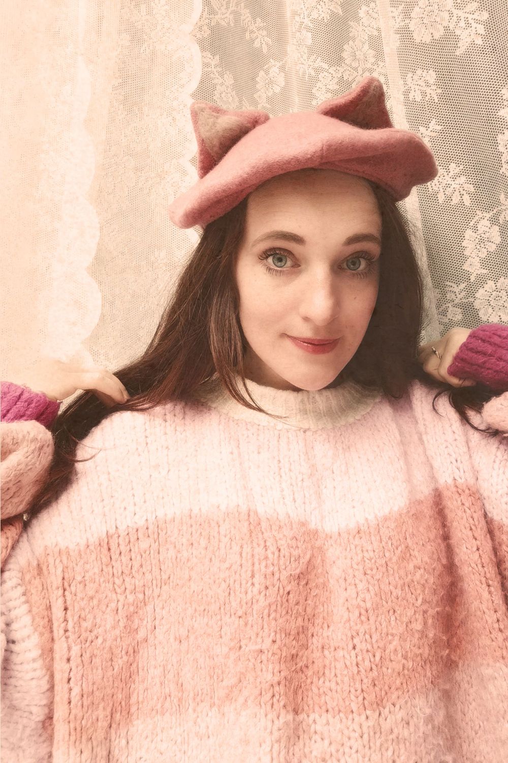 Barett Mütze Katze Altrosa Barett Mütze Katze Altrosa