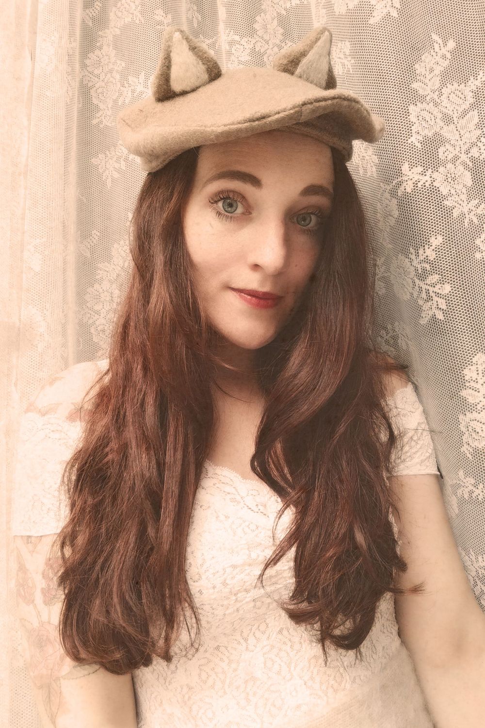 Barett Mütze Katze Beige Barett Mütze Katze Beige