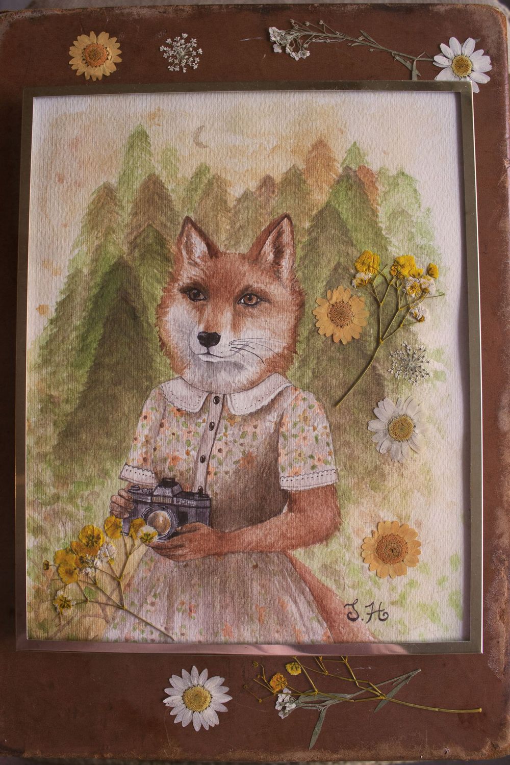 Gemälde. Fuchs mit Kamera