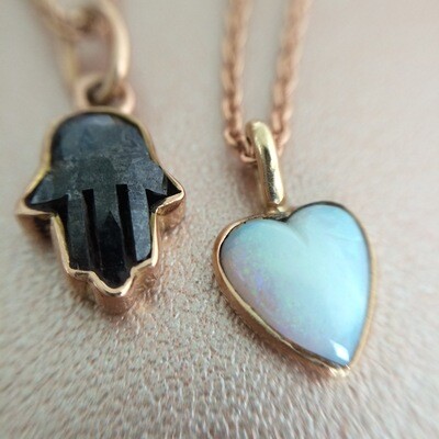 Hamsa Necklace with Black Diamond