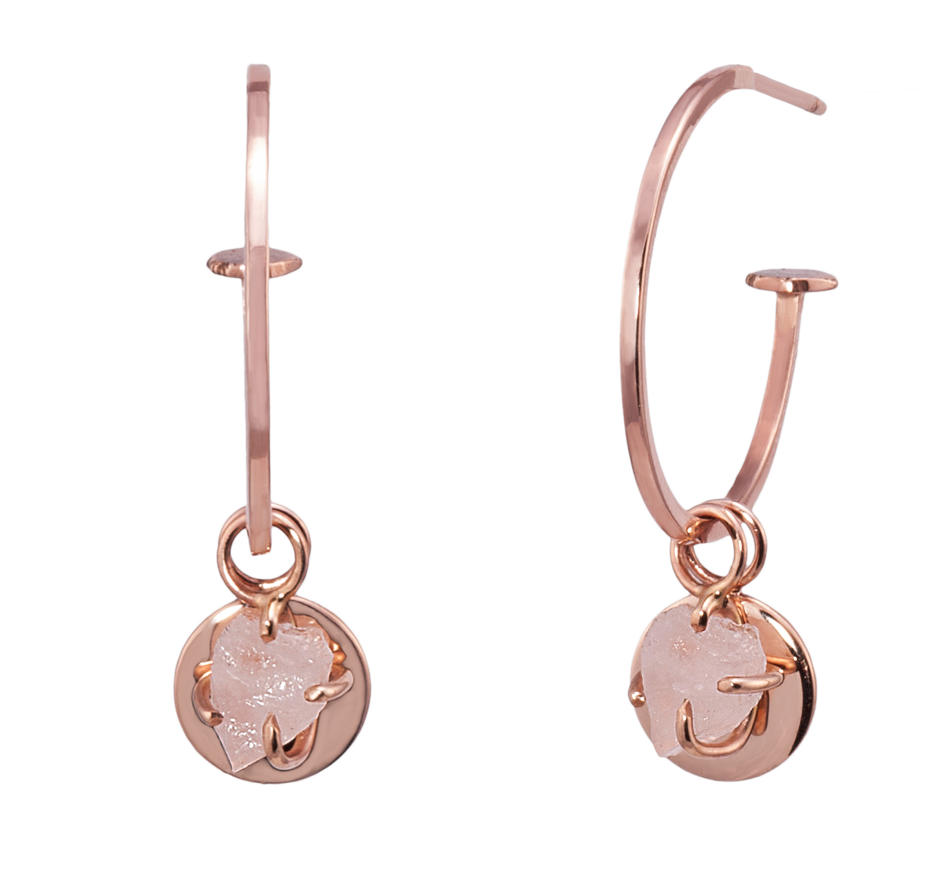 G-Candy Hoops in Gold with Rosequartz and Disks G-Candy Hoops in Gold with Rosequartz and Disks