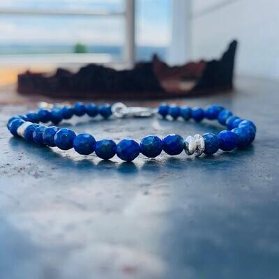 Lapis Lazuli Bracelet with Hammered Beads Lapis Lazuli Bracelet with Hammered Beads
