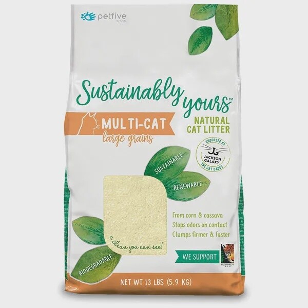 Sustainably Yours Natural Biodegradable Multicat Large Grains Cat Cat Litter, Kilograms: 5.9