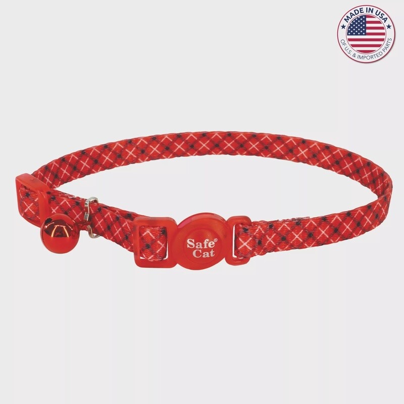 Safe Cat Fashion Adjustable Breakaway Collar White Red Plaid Cat