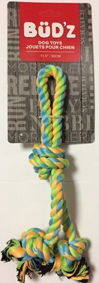 Bud-Z Rope Double With 3 Knots Green And Yellow Dog Toy 11.5 Inches