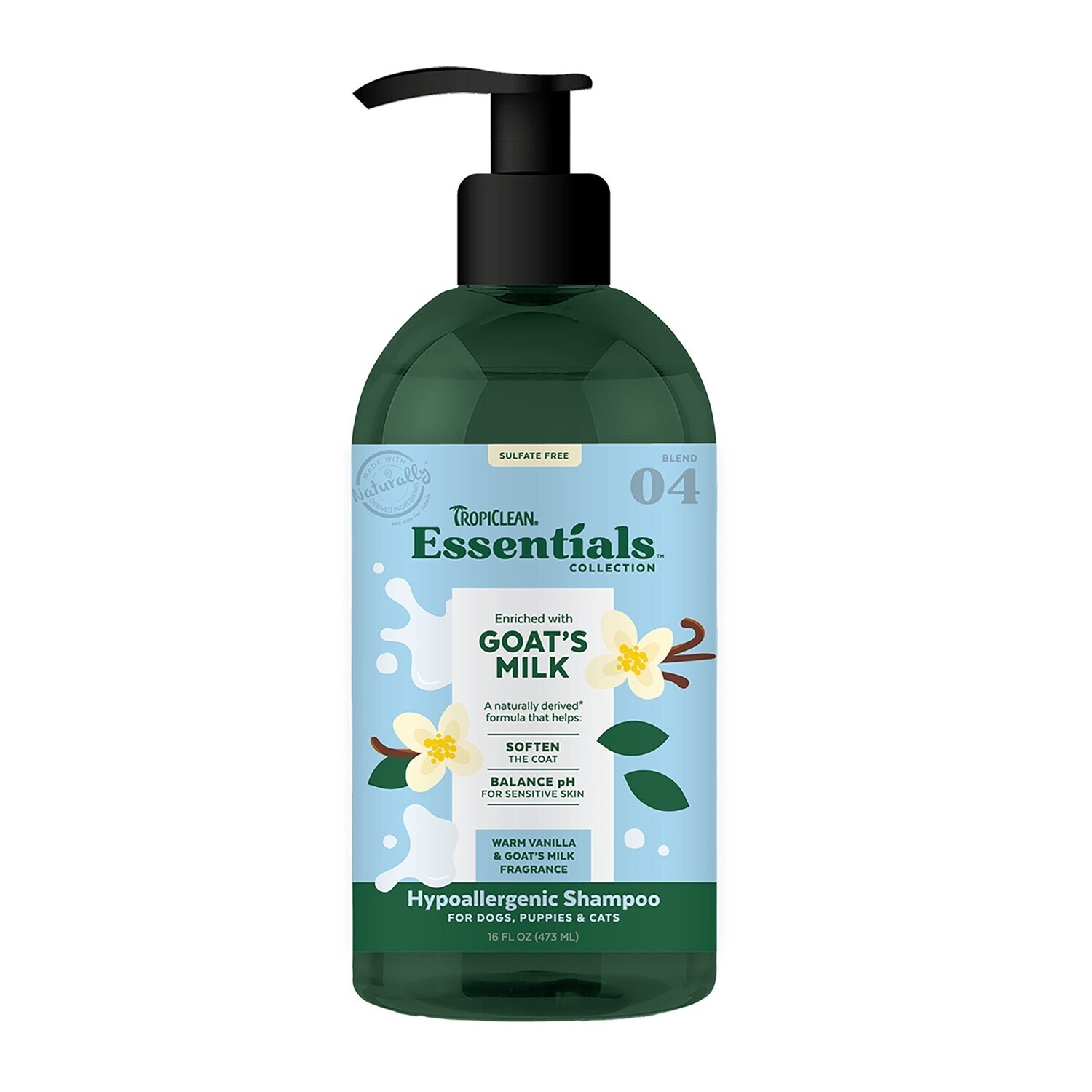 TropiClean Essentials Goat&#39;s Milk &amp; Vanilla Shampoo Dog Puppy Cat