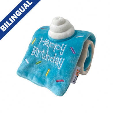 foufouBRANDS™ fouFIT™ Birthday Roll Cake Blue Dog Toy, Size: Small