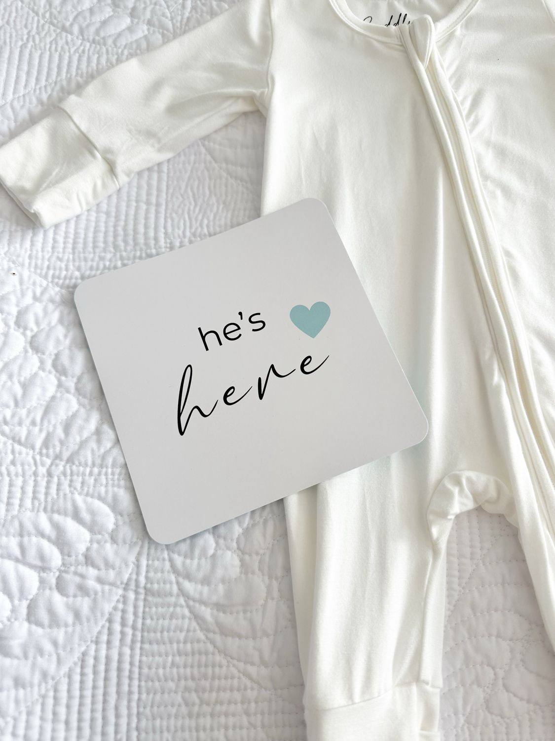 Birth Announcement Card in "he's here/ Hello World" Blue