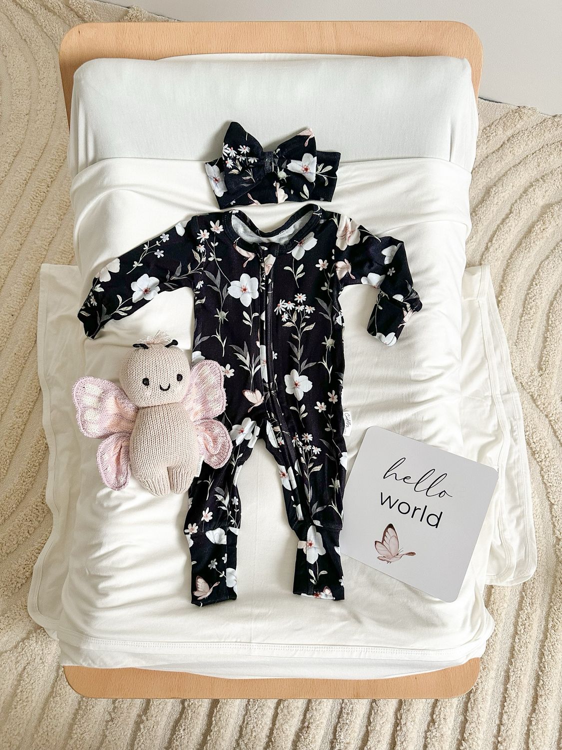 Birth Announcement Card in Midnight Floral
