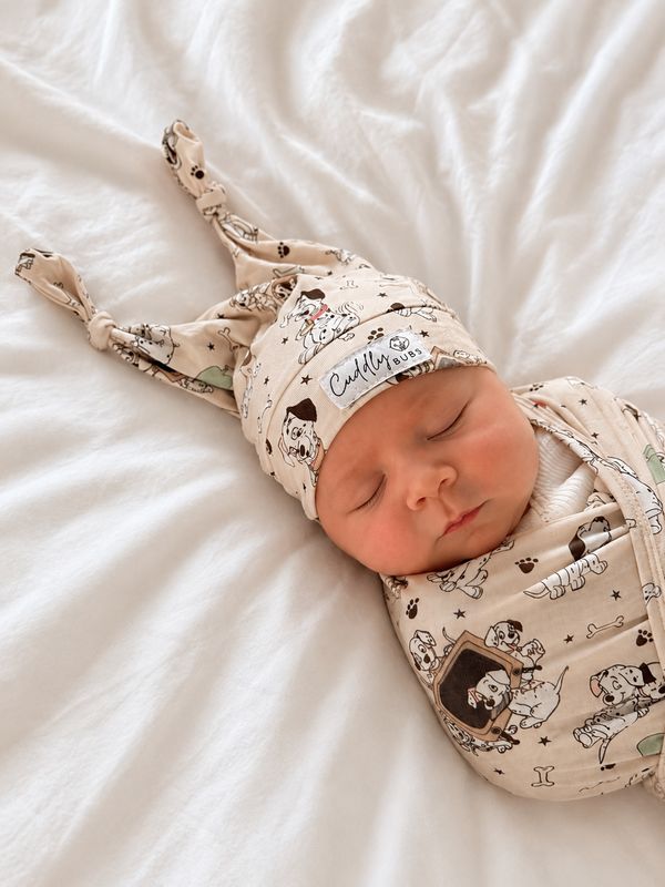 Cuddly Double Knot Cap in Playful Pups