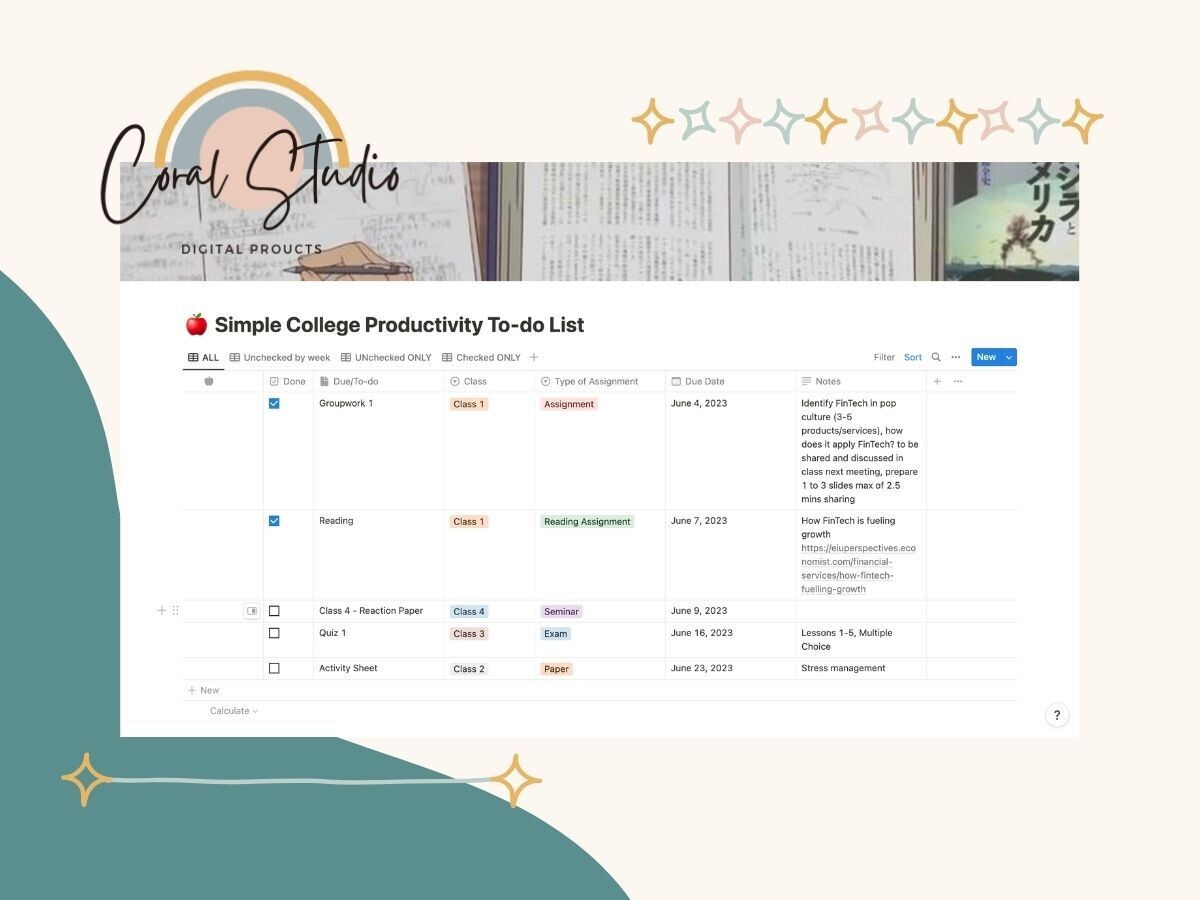 Simple College Productivity To-do List | Notion Template