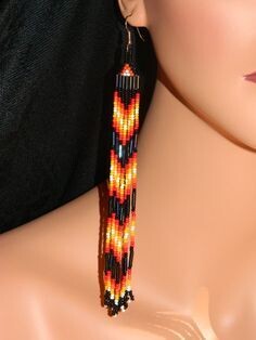 Long Colorful Chandelier Earrings, Beaded Boho Earrings, Native Shoulder Duster Earrings, Indigenous Made Earrings, Handmade Earrings