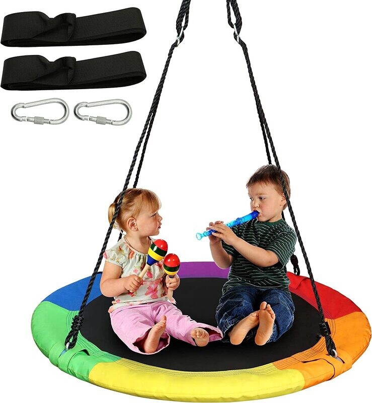 TURFEE 40" Rainbow Saucer Tree Swing for Kids, Waterproof Swing Seat with 2 Tree Hanging Straps for Playground Backyard Outdoor Activity
