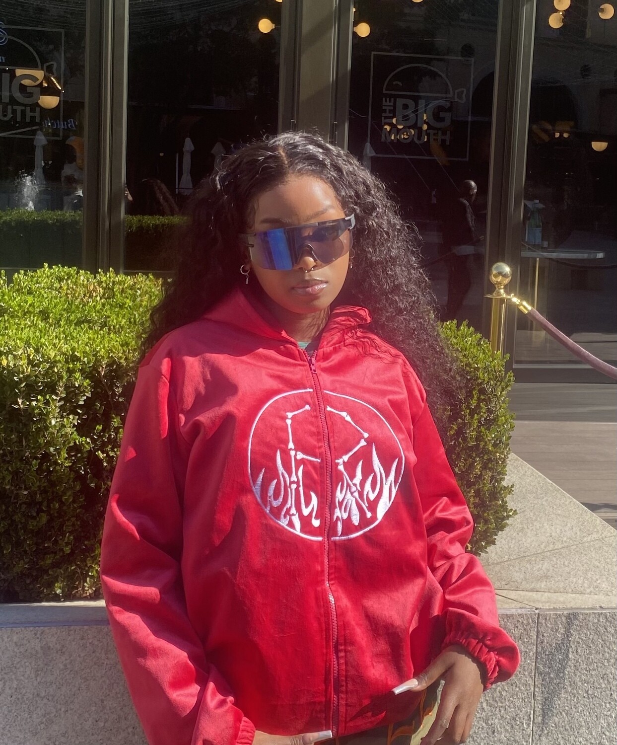 Hot pink velvet logo hoodie