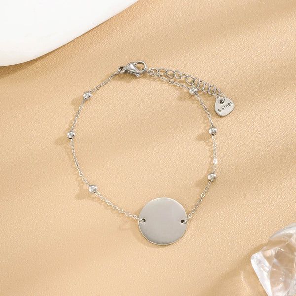 Bracelet argenté boules avec médaille à personnaliser