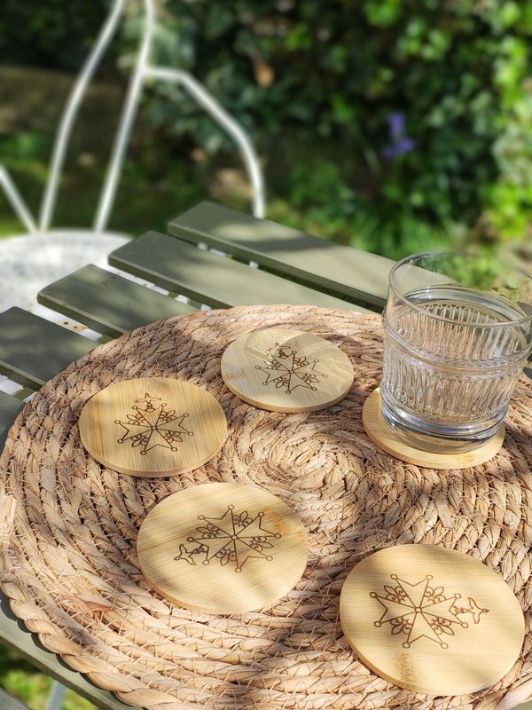 Lot de 6 Dessous de verre en bambou gravés