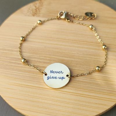 Bracelet doré boules avec médaille à personnaliser