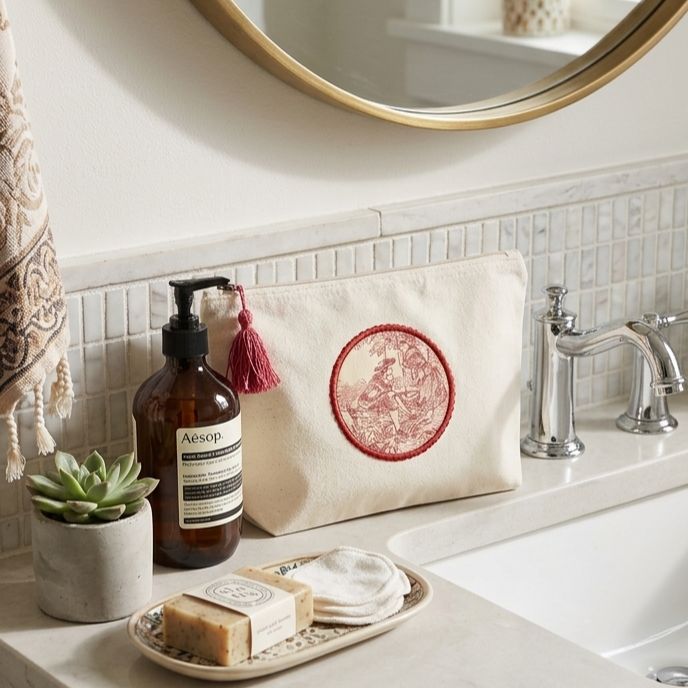 Trousse médaillon Toile de Jouy