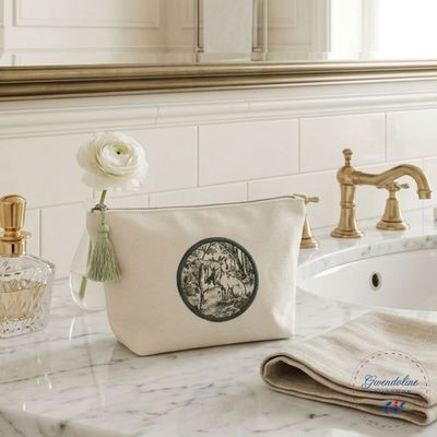 Trousse médaillon Toile de Jouy Verte