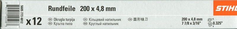 12 Stihl Round Files 200 x 4.8MM ( 3/16&quot;) Suitable for .325&quot; Chain