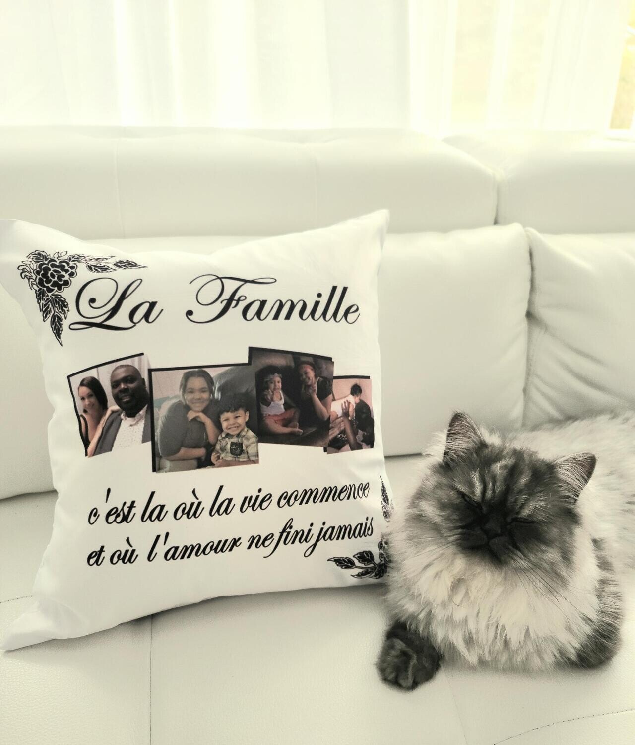 Coussin LA FAMILLE, 16x16po  4 photos